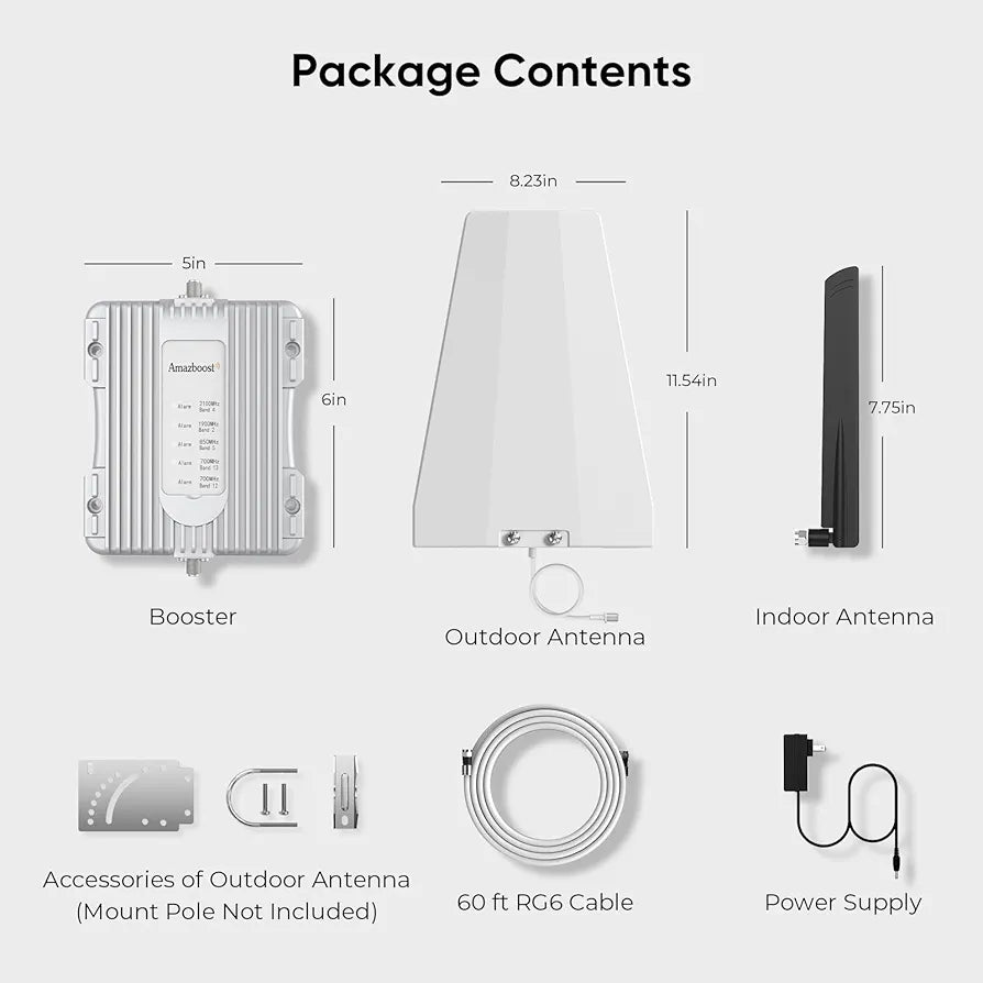 Amazboost Cell Phone Booster for Home, Cell Phone Signal Booster Kit, All U.S. Carriers -Compatible with Verizon, AT&T, T-Mobile, Sprint & More-5G 4G LTE 3G FCC Approved