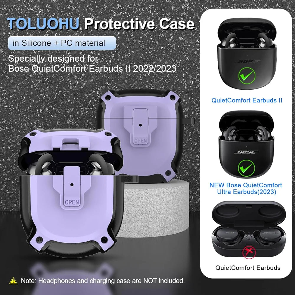 for Bose QuietComfort Earbuds II Case (2022)/ NEW QuietComfort Ultra Earbuds Case (2023),Shockproof Protective Safety Lock Case for QuietComfort Earbuds 2/QuietComfort Ultra Earbuds Accessories-Purple